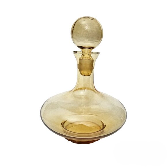 Pitman Dreitzer Peedee 8” Amber Gourd Squat Body Glass Decanter Vintage Bottle - Picture 2 of 9